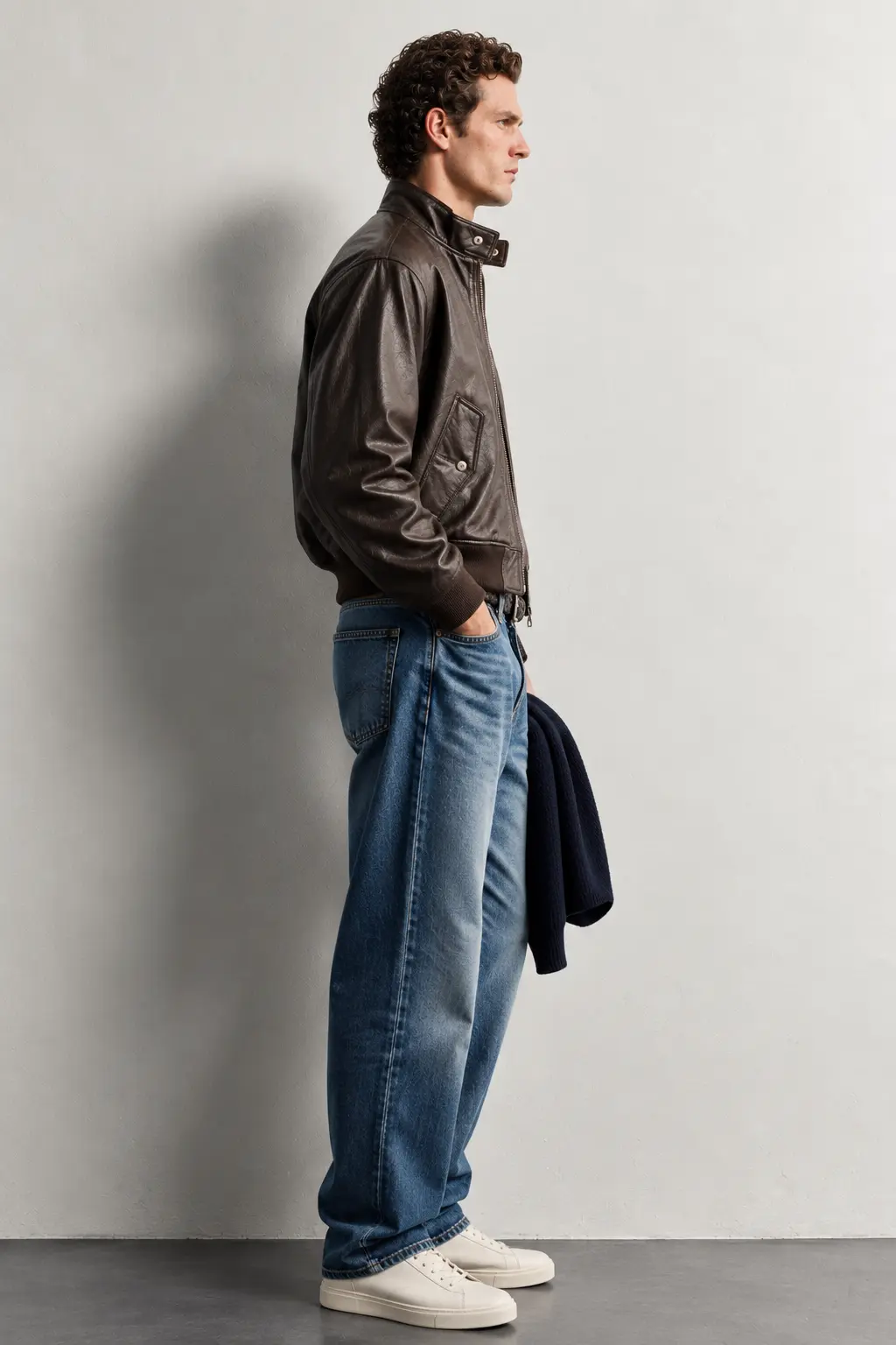 The After Hours Leather Jacket — full-length side profile