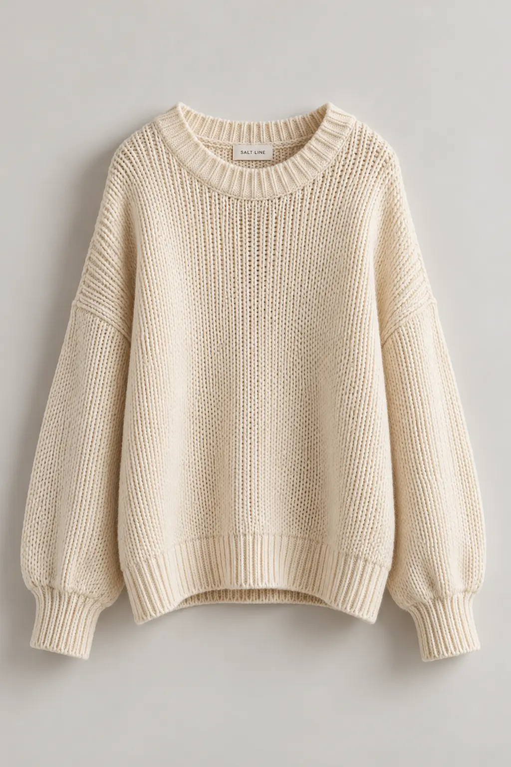 The Ivory Rib Knit Sweater laid flat — front