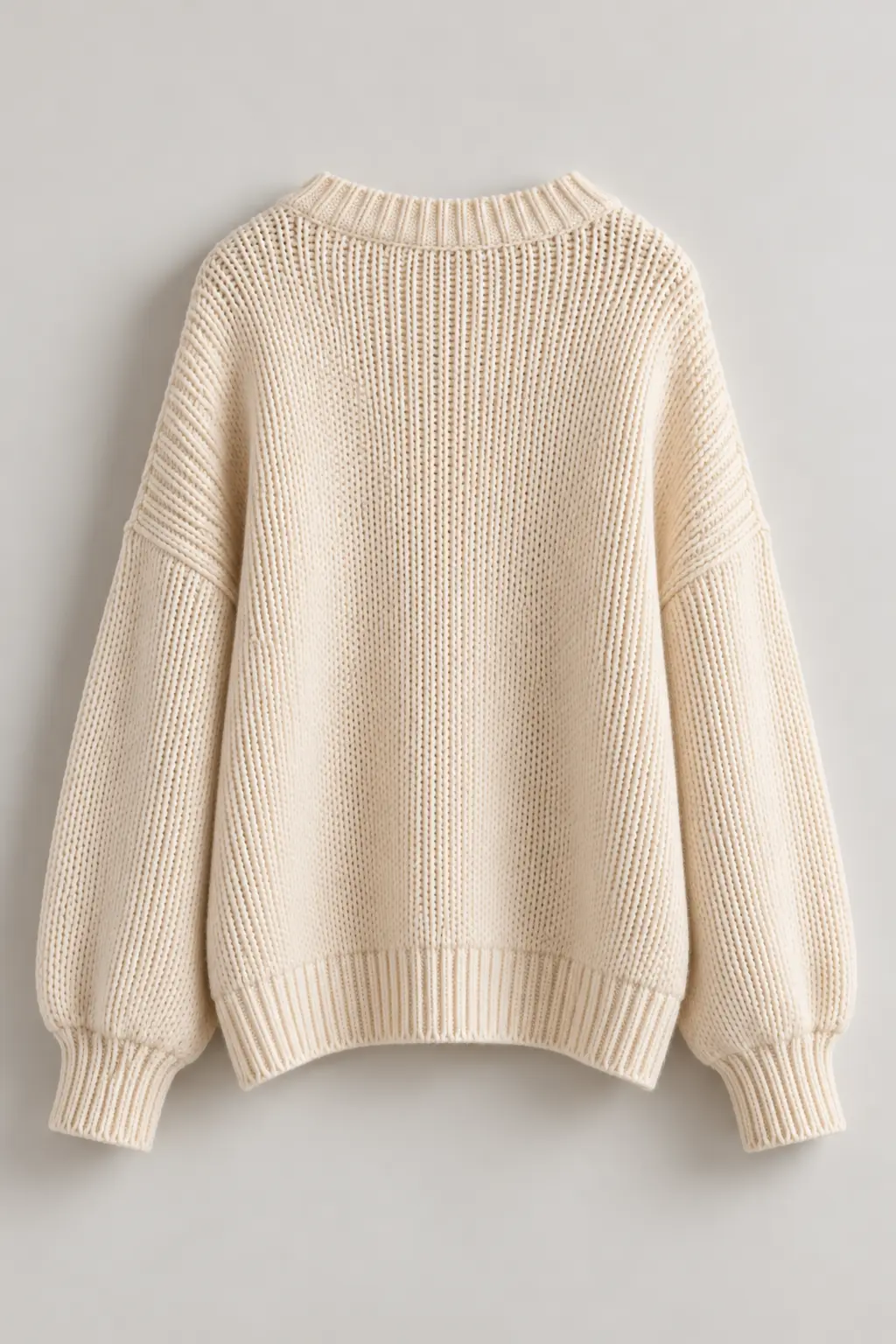The Ivory Rib Knit Sweater laid flat — back